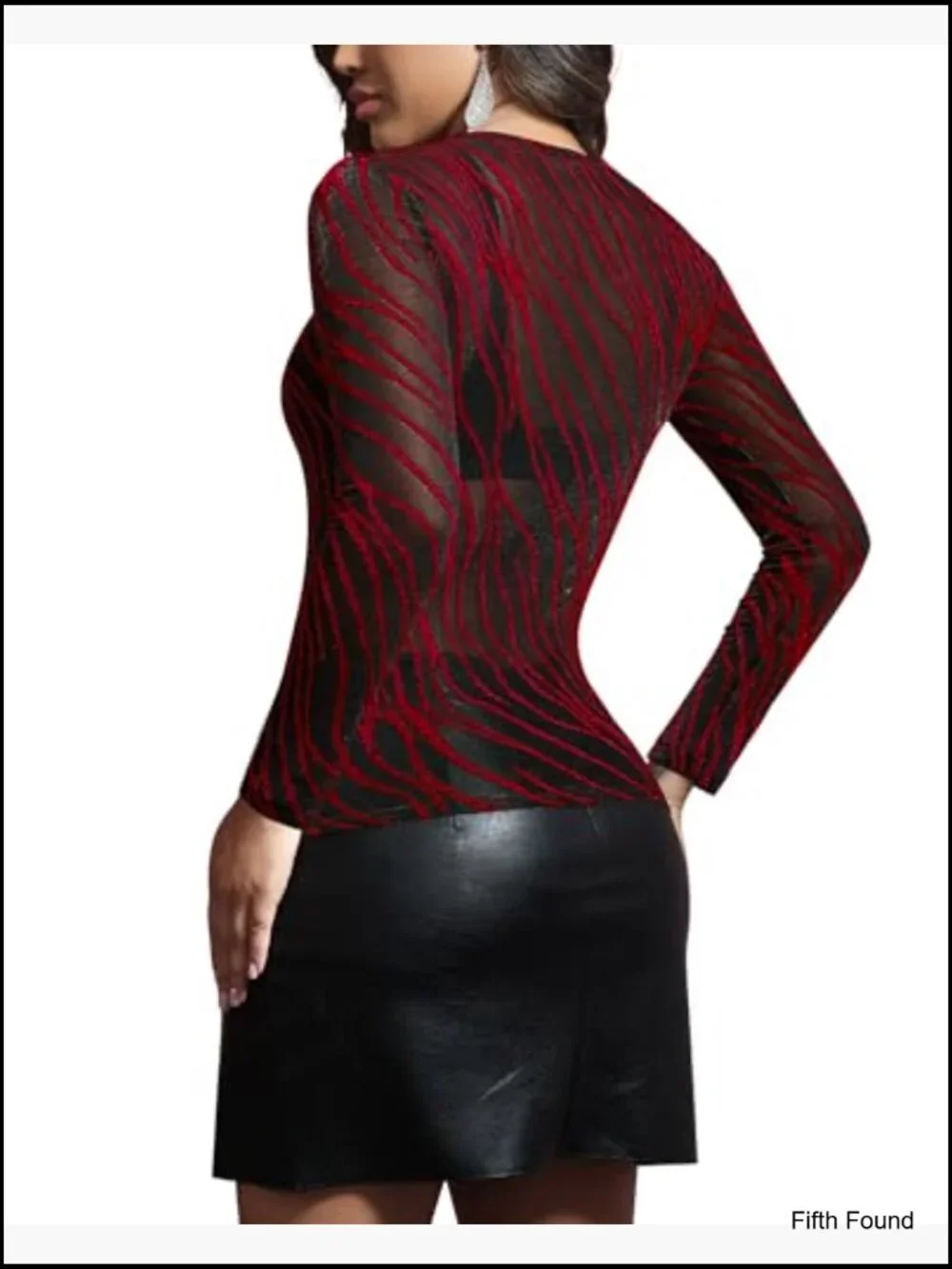 Sheer Mesh Long Sleeve Glitter Top - Sexy See Through Blouse - Picture 4 of 5